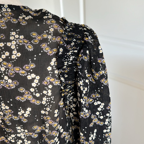 Paige Ambrosine Silk Blouse Black Yellow White Floral Sheer button down small - Picture 8 of 13